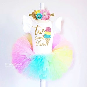 Ice Cream 2nd Birthday Outfit, Two Sweet rainbow Tutu Outfit, Ice cream two sweet leotard, Pastel Rainbow birthday outfit,1st birthday girls