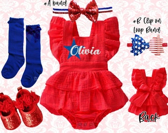 4th of July girl Outfit Patriotic girls romper personalized 1st 4th of July romper Patriotic girls smash cake outfit