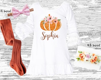 Thanksgiving girls dress, Personalized Thanksgiving girls dress, Thanksgiving pumpkin outfit- up to 6 YEARS old