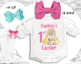 Personalized 1st Easter baby Outfit, BUNNY super soft cozy warm sweatsuit Eater bunny baby girl outfit Easter baby Romper