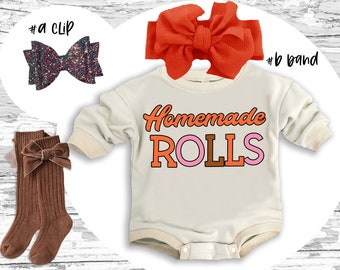 Thanksgiving Baby Outfit Homemade Rolls Super Soft Cozy Warm Sweatsuit Thanksgiving Baby Girl Retro Fall Outfit Retro Romper Etsy
