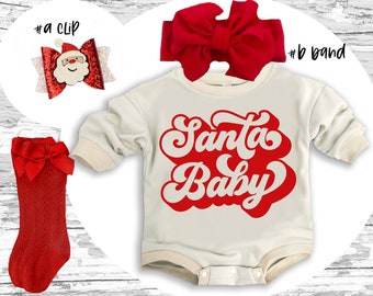Christmas baby Outfit, Santa baby super soft cozy warm sweatsuit Christmas baby girl Retro Santa Christmas outfit,Santa baby retro Romper