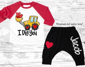 Valentine's Boy Outfit: "I Dig Hearts" Raglan Shirt & Harem Pants