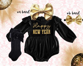 2024 NEW YEAR baby girl Outfit,  2024 hello new year super soft velvet romper  newyear bubble romper