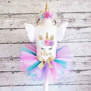 Unicorn Birthday Outfit, Unicorn headband, Unicorn rainbow tutu set, Rainbow unicorn birthday outfit set, Rainbow Unicorn Girls Costume