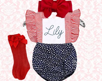 Personalized 4th of July Baby Romper: Patriotic Girl Outfit