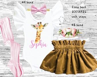 Giraffe 1st Birthday Outfit: Velvet Skirt Set, Personalized Leotard