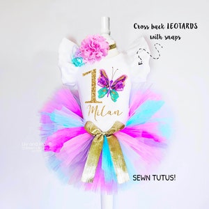 1st Birthday Girl Outfit, Butterfly birthday Tutu Outfit, ONE leotard, butterfly Gold 1st birthday outfit, butterfly girls birthday
