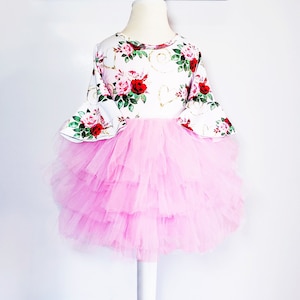 Valentine&#39;s day girl outfit, Easter floral dress, 1st birthday dress, 1st birthday boho Flower girl dress pink fluffy tutu girl dress,3mo-8Y