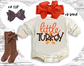 Thanksgiving baby Outfit little turkey super soft cozy warm oversized sweatsuit Thanksgiving girl Retro Thanksgiving outfit retro Romper