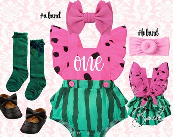 1st birthday pink watermelon romper Outfit watermelon romper one PINK watermelon Costume watermelon party smash cake outfit