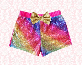 Rainbow sequin shorts, rainbow baby shorts, bright rainbow toddler shorts, rainbow shorts, 1st birthday shorts, sequin girl shorts