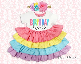 Rainbow Birthday Girl Dress: First Birthday Outfit