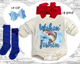 Wishin' I Was Fishin' Baby Bodysuit: Fishing Romper Set