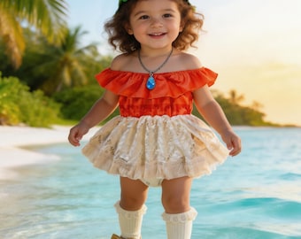 Hawaiian Romper Costume, floral tiki Polynesian Princess Outfit Halloween Girls