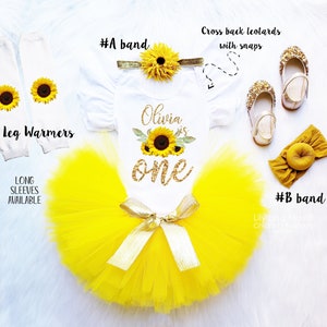 Sunflower Birthday Outfit, Sunflower headband, Sunflower personalized tutu set, 1st birthday girls outfit set, Sunflower Girls Costume