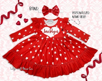 Valentine's Day baby girl dress, Personalized Valentines day girls outfit, Monogrammed Valentine's heart toddler dress, girl dress outfit