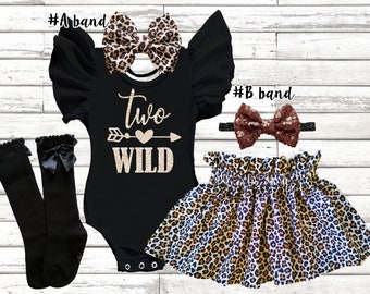 Two Wild birthday girls Outfit, 2nd girls birthday leopard girls birthday set, Wild one birthday outfit, two wild birthday smash cake outfit