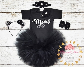 Halloween Cat Costume, Cat costume Halloween, Baby cat costume, Toddler cat costume, Cat themed tutu set, Meow girl outfit, Black cat tutu