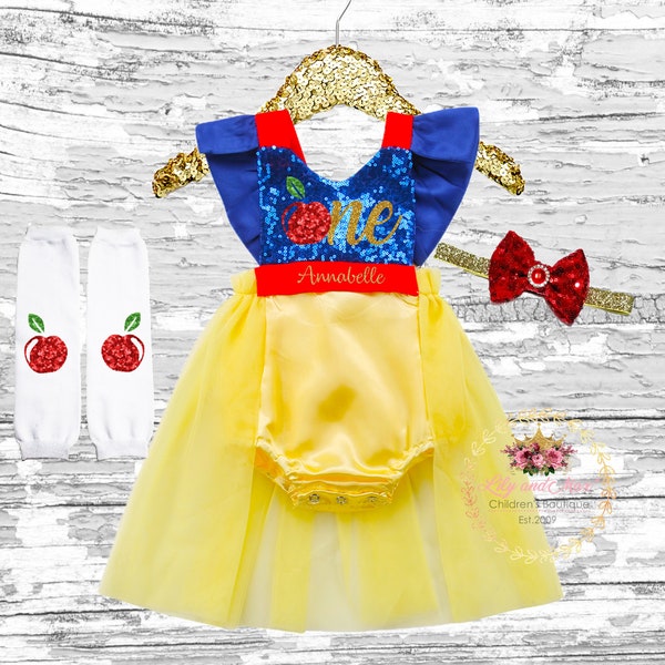 Snow White Birthday Romper Outfit, Snow White girls outfit,Snow White outfit,1st birthday girls outfit, Snow White tutu romper