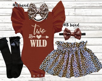 Two Wild Birthday Outfit: Leopard Skirt Set with Headbands