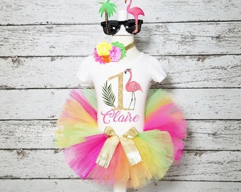 1st Birthday Tropical Outfit, Flamingo birthday, Tropical flamingo birthday tutu set, Flamingo birthday outfit,Tropical birthday smash cake