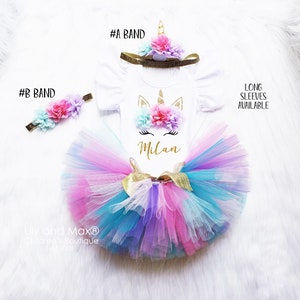 Unicorn Birthday Outfit, Unicorn headband, Unicorn rainbow tutu set, Rainbow unicorn birthday outfit set, Rainbow Unicorn Girls Costume