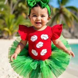 Hawaiian Hula Costume: Green Tutu, Red Leotard, Leaf Detail