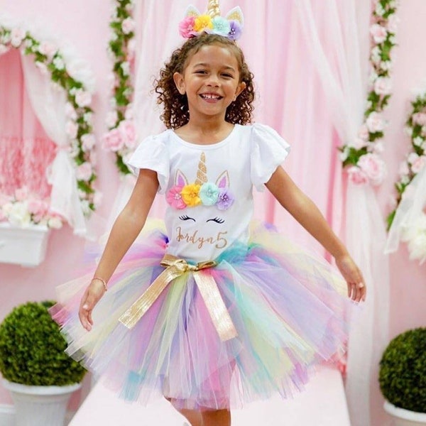 Rainbow Unicorn Birthday Outfit, Girls Magical horse Costume, Party tutu Dress