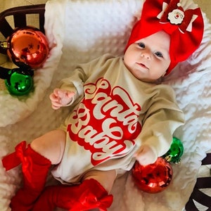 Christmas baby Outfit, Santa baby super soft cozy warm sweatsuit Christmas baby girl Retro Santa Christmas outfit,Santa baby retro Romper