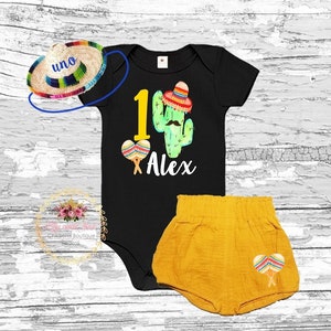 Fiesta 1st Birthday Boy Outfit: Cactus Bodysuit & Bubble Shorts