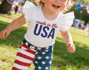 1st 4th of July Outfit: Denim Pants Set, Patriotic Birthday
