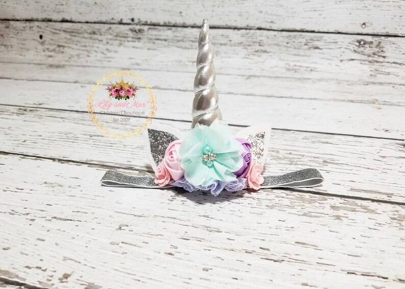 Unicorn headband, pastel colors and gold unicorn headband, unicorn party headband, gold glitter elastic unicorn headband image 10