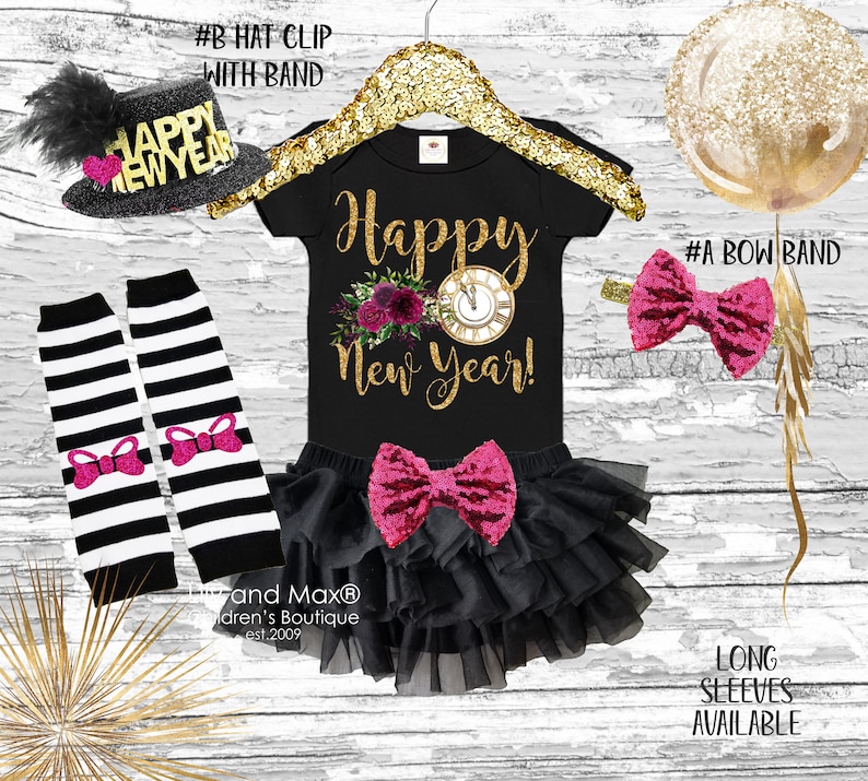 Happy New Years EVE clock baby outfit Happy New year 2019 girls outfit HELLO 2019 girls outfit set 1st New Year girls Outfit