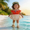 Hawaiian Costume, floral tiki romper, Polynesian Princess Outfit Halloween Girls
