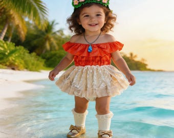 Hawaiian Costume, floral tiki romper, Polynesian Princess Outfit Halloween Girls