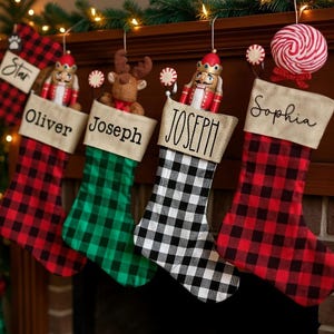 Personalized Buffalo Plaid Christmas Stocking: Canvas Holiday Decor
