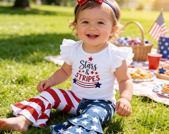 1st 4th of July Outfit: Denim Pants Set, Patriotic Birthday