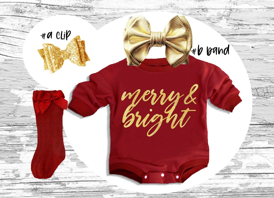 Christmas Baby Outfit, Red Gold Merry and Bright Super Soft Cozy Warm ...
