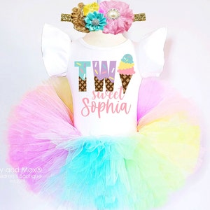 Ice Cream Two Sweet 2nd Birthday Outfit: Rainbow Tutu, Leotard & Headband zdjęcie 2