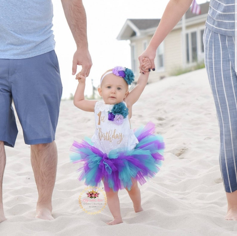 1st birthday Romper mermaid birthday tutu set 1st Birthday Outfit purple and teal tutu set first birthday smash cake outfit
