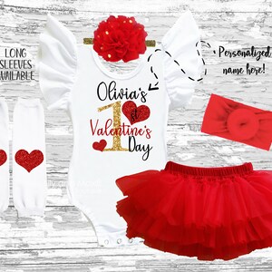 1st Valentine's day girls outfit, first Valentines girls tutu bloomer outfit,Valentine's Day girls smash cake outfit, flutter sleeve leotard