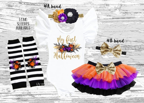 1st Halloween Outfit Girl, Tutu Bloomer Set, Floral Bodysuit