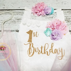 1st Birthday girl Outfit, pink aqua lavender birthday tutu, 1st birthday Romper, pastel birthday set, 1st birthday unicorn smash cake outfit image 8