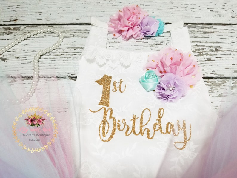 1st Birthday girl Outfit, pink aqua lavender birthday tutu, 1st birthday Romper, pastel birthday set, 1st birthday unicorn smash cake outfit image 8