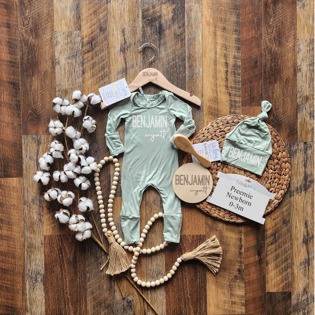 Personalized Bamboo Baby Romper Outfit: Newborn Take Home Set - Etsy