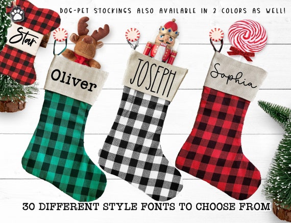 Personalized Christmas Stockings Canvas Plaid Buffalo Check 