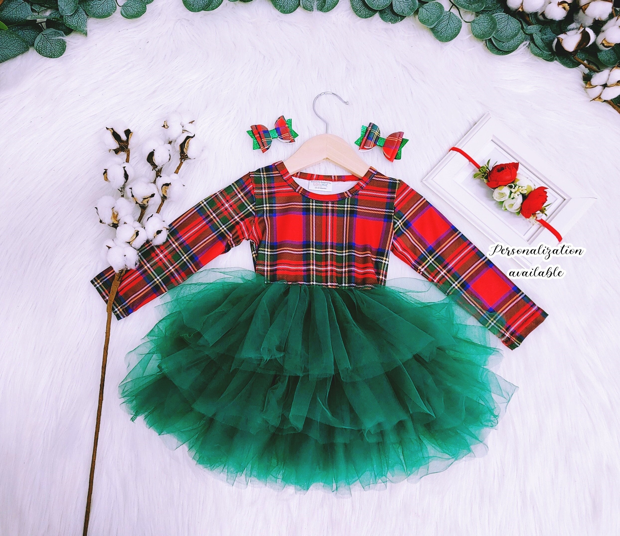 NEW Christmas Girl Dress Christmas Plaid Tartan Baby Girl Dress