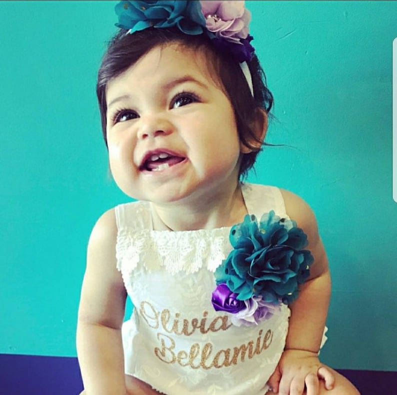 1st birthday Romper mermaid birthday tutu set 1st Birthday Outfit purple and teal tutu set first birthday smash cake outfit