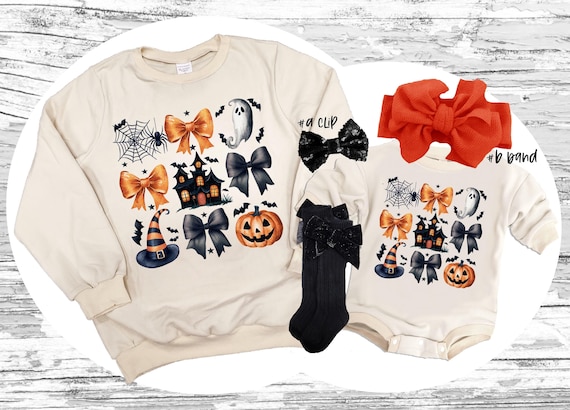 Halloween spooky Mama Sweatshirt , Spooky Mini soft cozy warm sweatsuit coquette baby Girl Halloween party MAMA MINI matching Sweatshirt